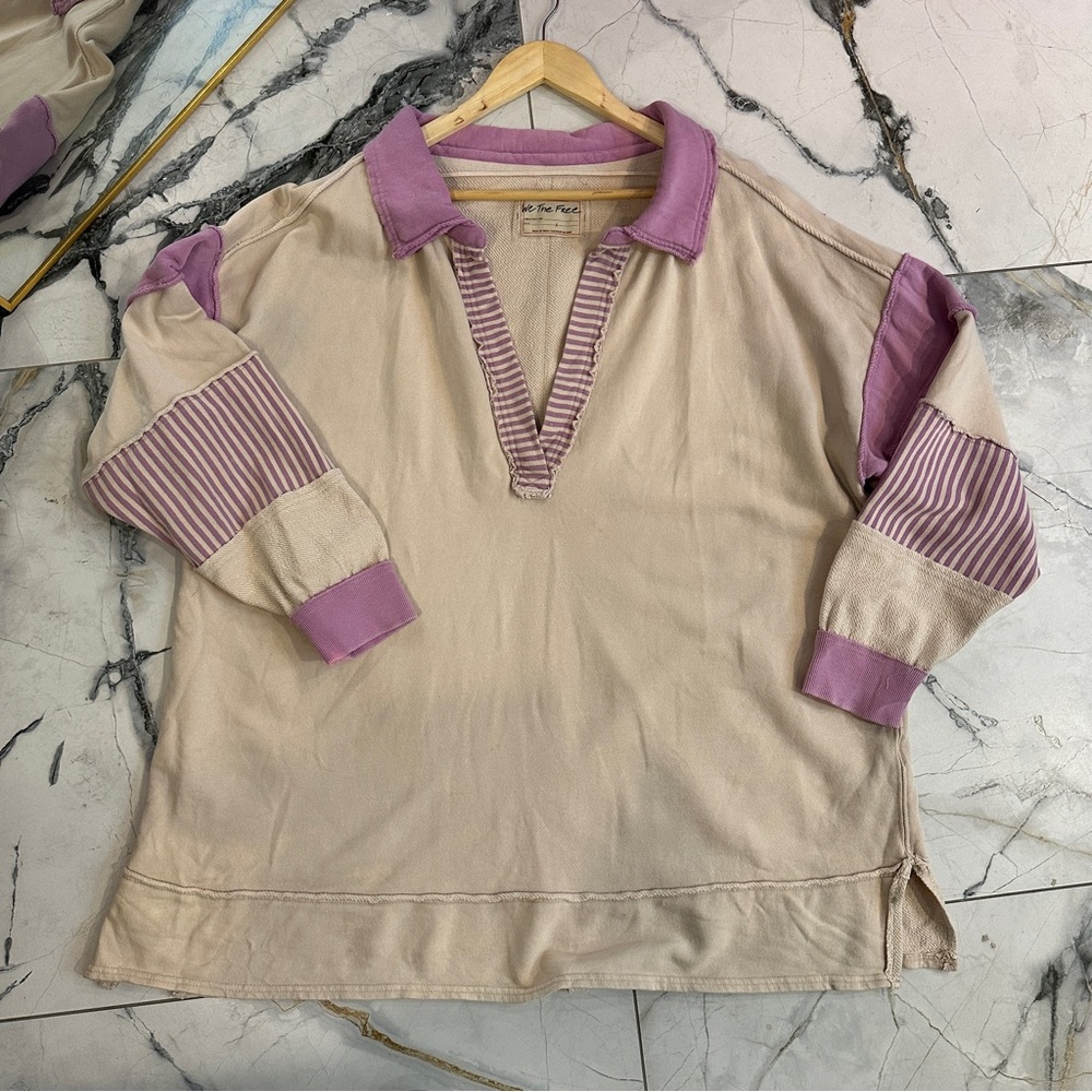 Free People | L | purple and off white Clean Prep Polo - Picture 7 of 13
